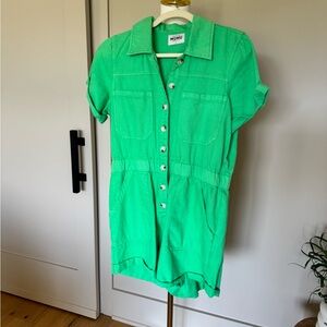 Show Me Your MuMu Bright Green Button-Up Denim Romper -Large